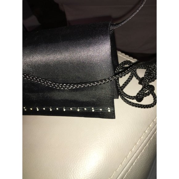 Little Mini Black Purse with Dainty Rhinestone Accent across Bottom of Front Fla - Picture 7 of 11